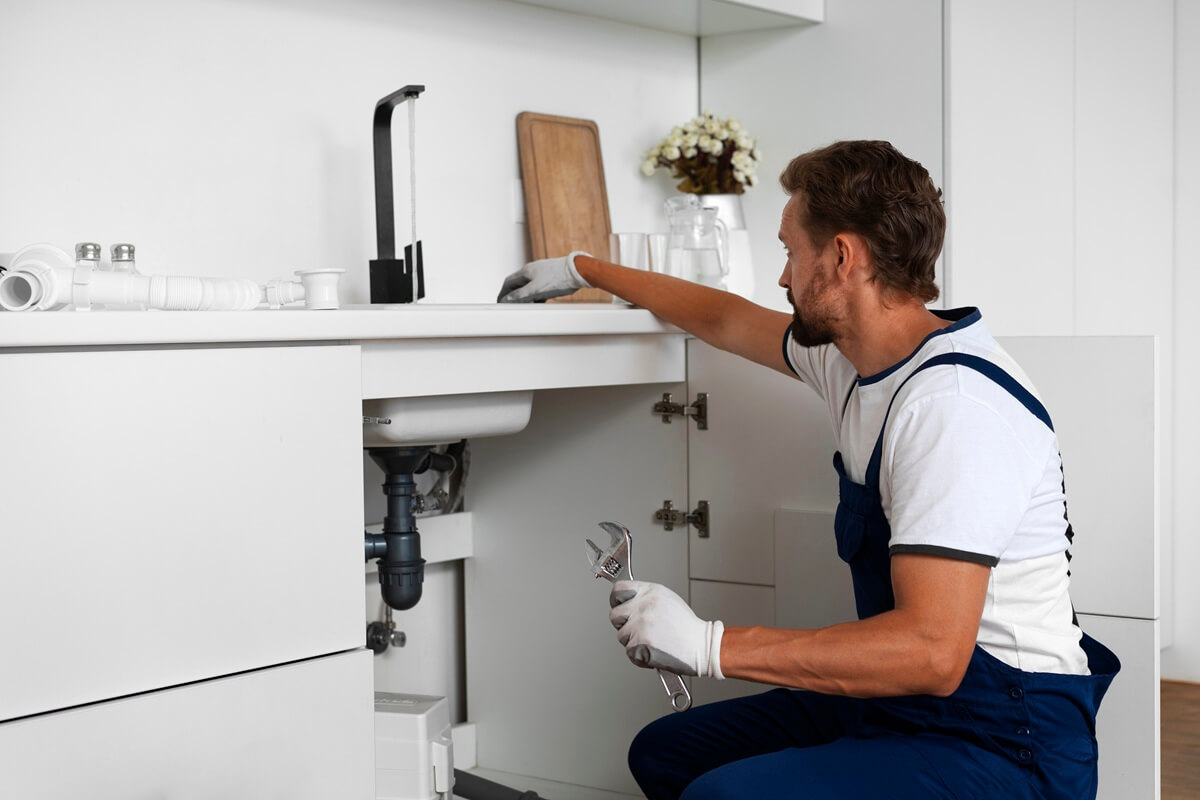 Bathroom Plumbing High-pressure water jet cleaning clogged drain in urban area